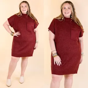 City Sights Cap Sleeve Sweater Dress in Maroon