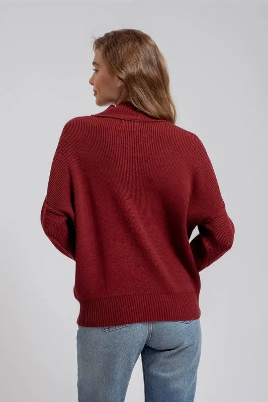 Classic Mock Burgundy Ribbed Sweater