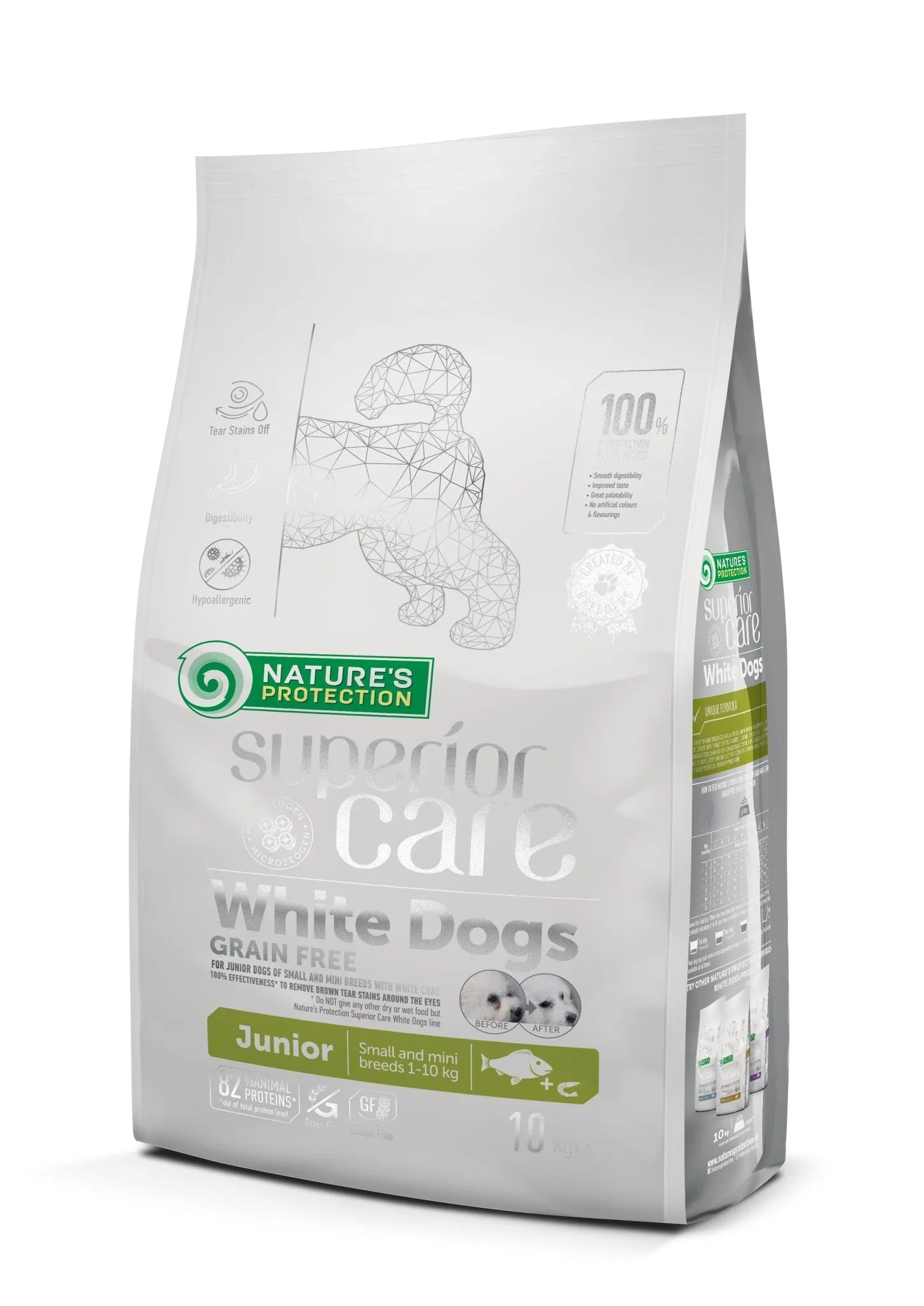 CLEARANCE Nature's Protection Superior Care White Dogs Grain-Free Dry Dog Food For Junior Small and Mini Breeds Light Coated Dogs, White Fish