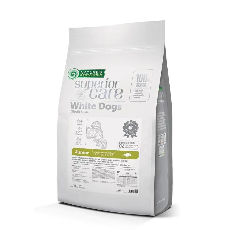 CLEARANCE Nature's Protection Superior Care White Dogs Grain-Free Dry Dog Food For Junior Small and Mini Breeds Light Coated Dogs, White Fish