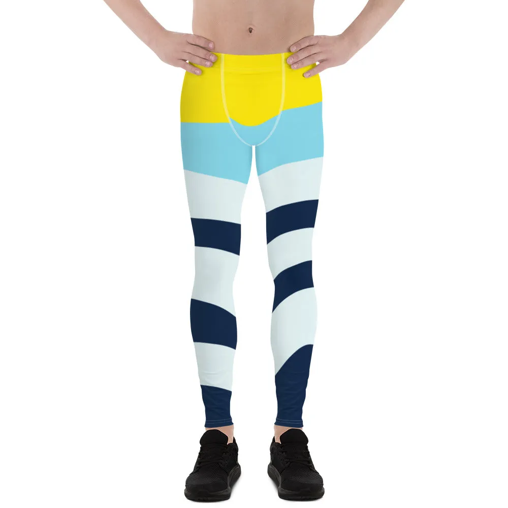 Colorful Abstract Best Men's Leggings, Best Modern Minimalist Premium Meggings Running Tights-Made in USA/EU