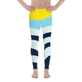 Colorful Abstract Best Men's Leggings, Best Modern Minimalist Premium Meggings Running Tights-Made in USA/EU