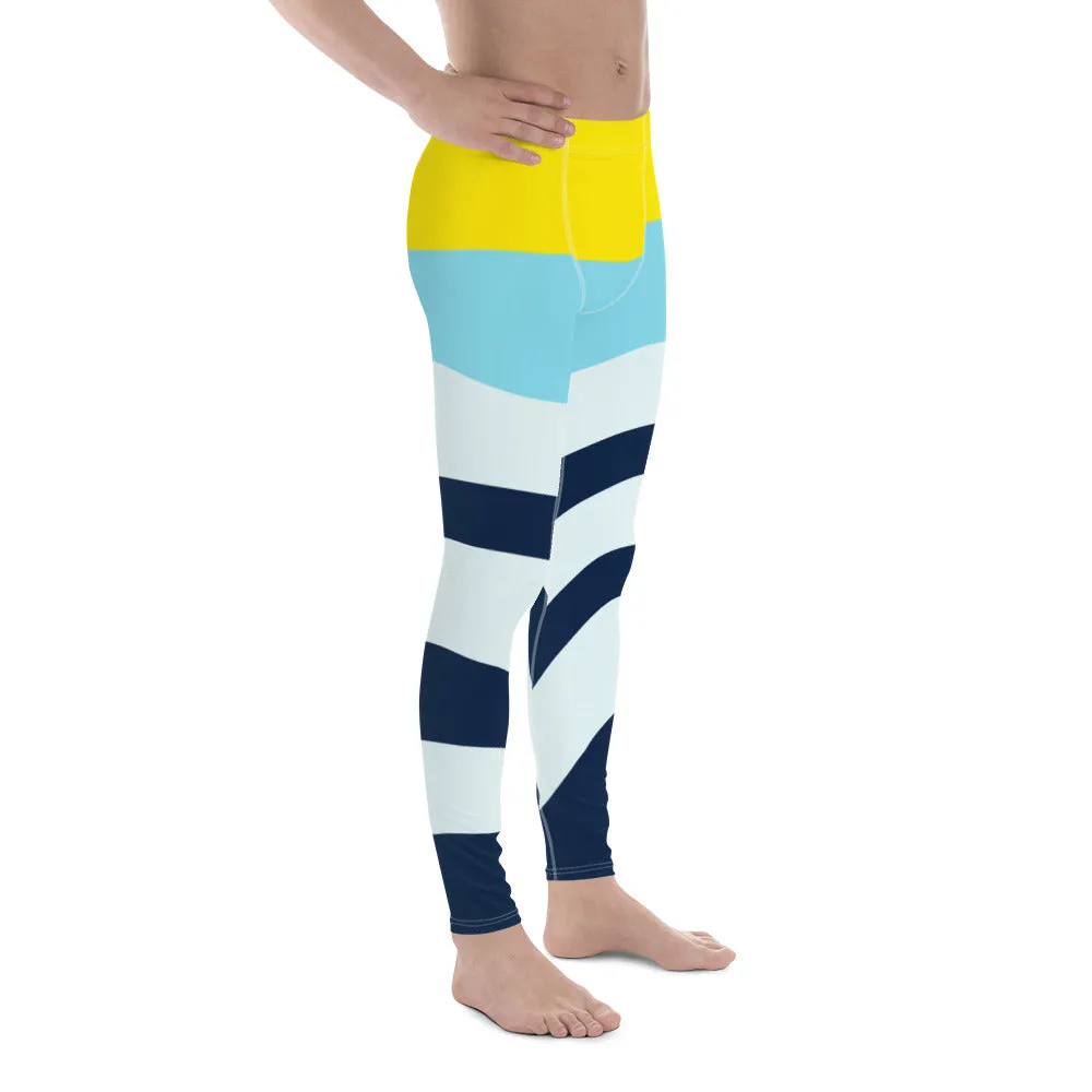 Colorful Abstract Best Men's Leggings, Best Modern Minimalist Premium Meggings Running Tights-Made in USA/EU