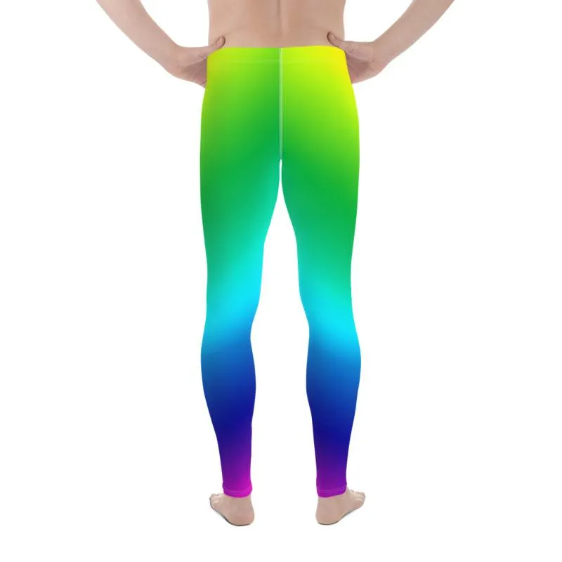 Colorful Gay Pride Men's Tights, LGBTQ Rainbow Print Gay Pride Print Men's Leggings Meggings Pants- Made in USA/ EU/ MX