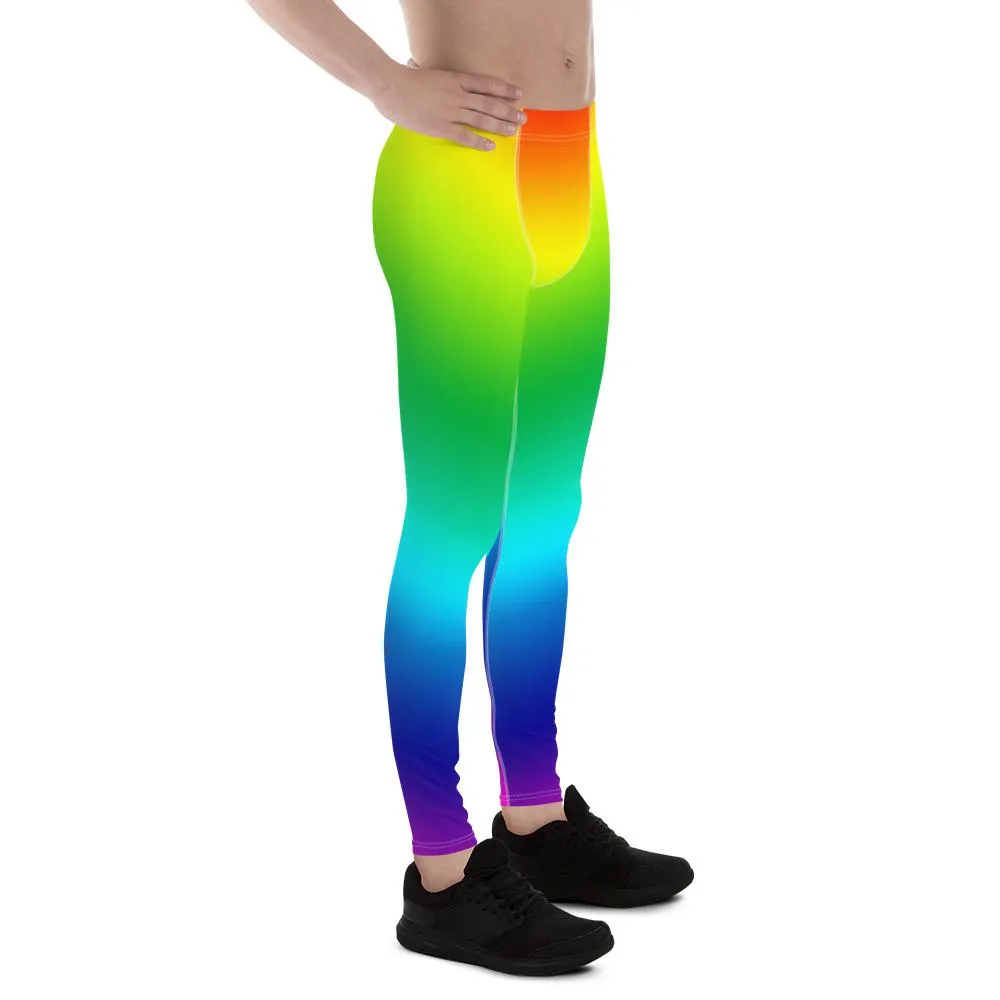 Colorful Gay Pride Men's Tights, LGBTQ Rainbow Print Gay Pride Print Men's Leggings Meggings Pants- Made in USA/ EU/ MX