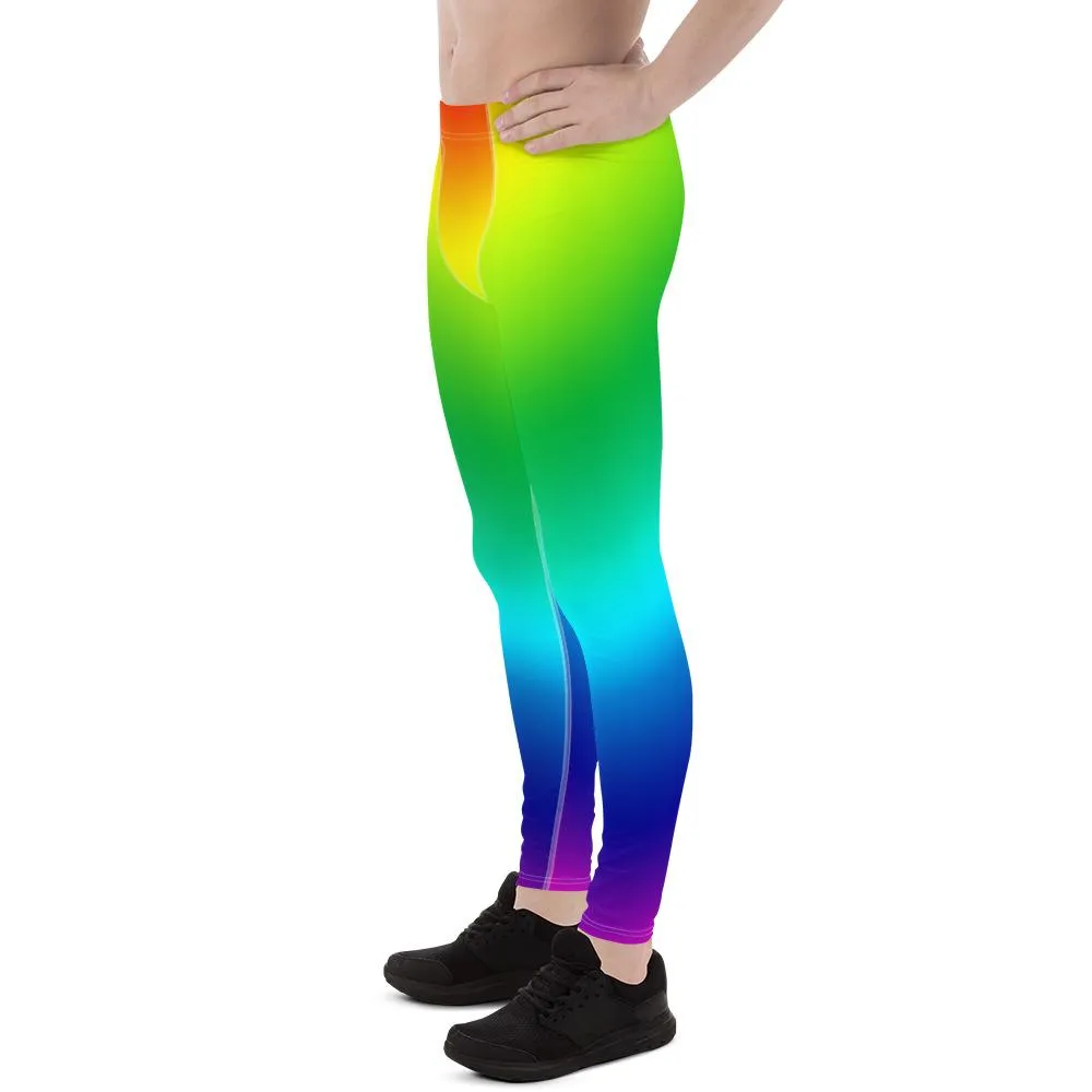 Colorful Gay Pride Men's Tights, LGBTQ Rainbow Print Gay Pride Print Men's Leggings Meggings Pants- Made in USA/ EU/ MX