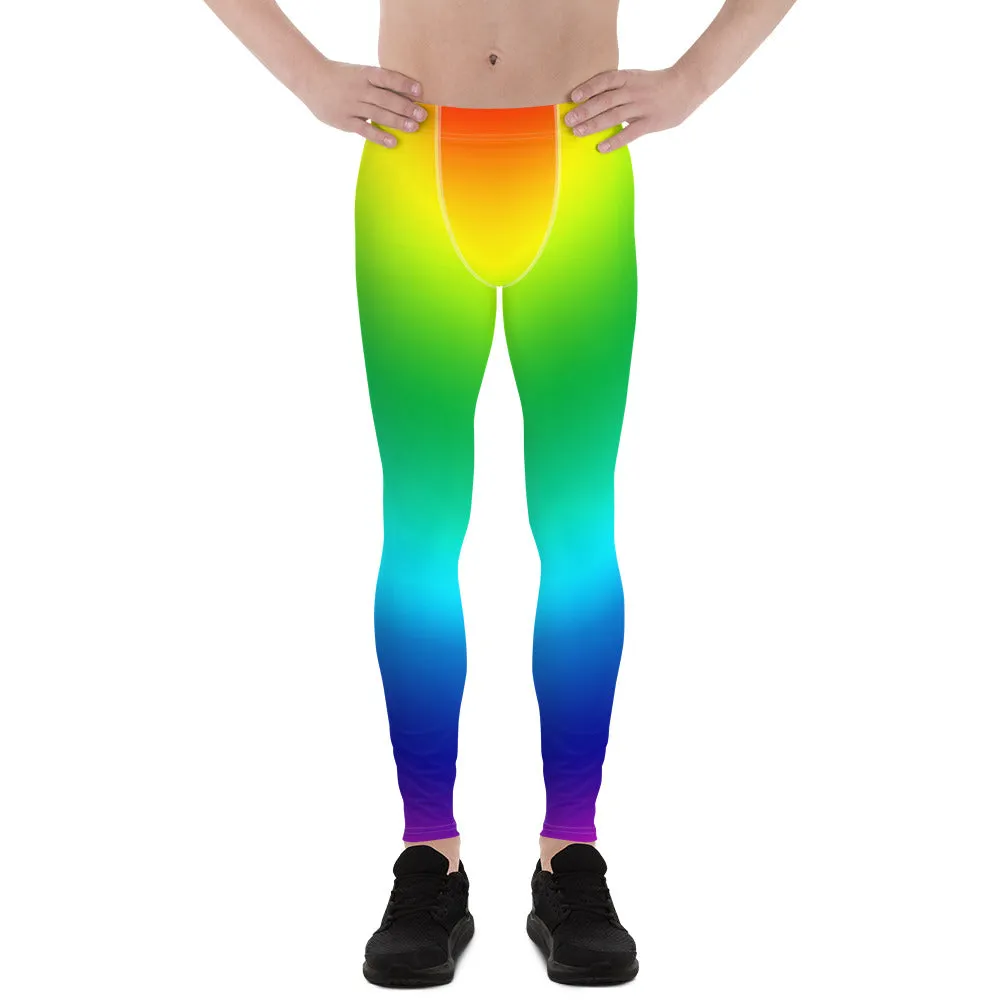 Colorful Gay Pride Men's Tights, LGBTQ Rainbow Print Gay Pride Print Men's Leggings Meggings Pants- Made in USA/ EU/ MX