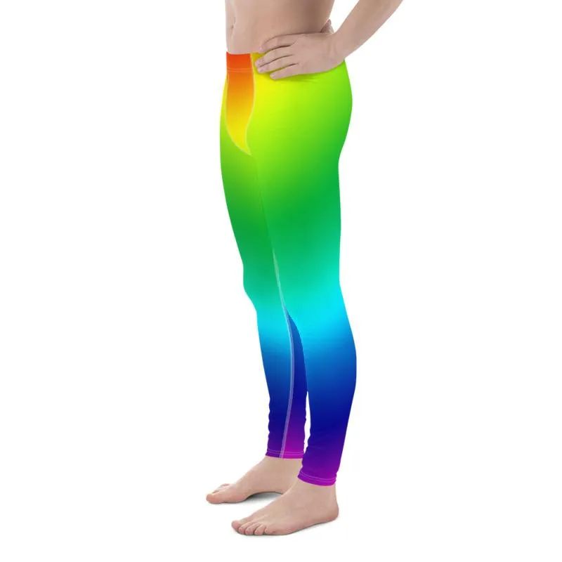 Colorful Gay Pride Men's Tights, LGBTQ Rainbow Print Gay Pride Print Men's Leggings Meggings Pants- Made in USA/ EU/ MX