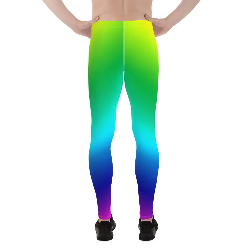 Colorful Gay Pride Men's Tights, LGBTQ Rainbow Print Gay Pride Print Men's Leggings Meggings Pants- Made in USA/ EU/ MX