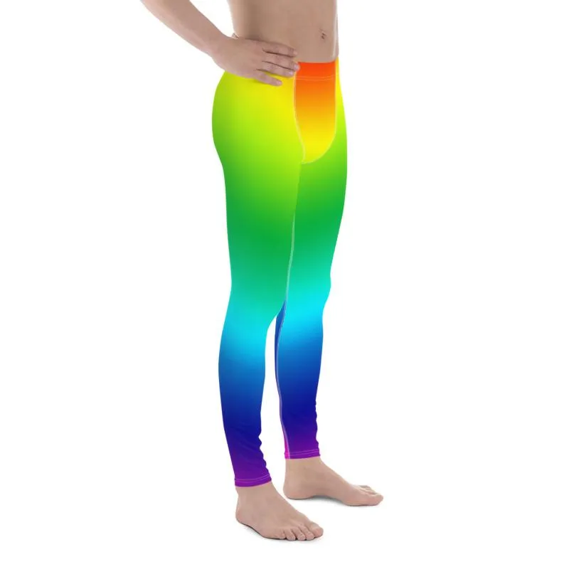 Colorful Gay Pride Men's Tights, LGBTQ Rainbow Print Gay Pride Print Men's Leggings Meggings Pants- Made in USA/ EU/ MX