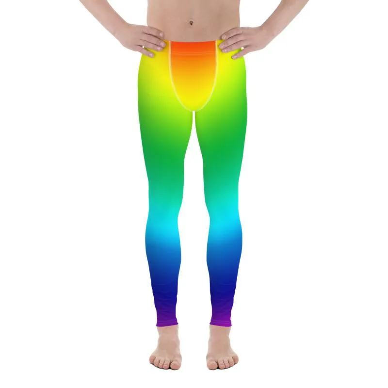 Colorful Gay Pride Men's Tights, LGBTQ Rainbow Print Gay Pride Print Men's Leggings Meggings Pants- Made in USA/ EU/ MX