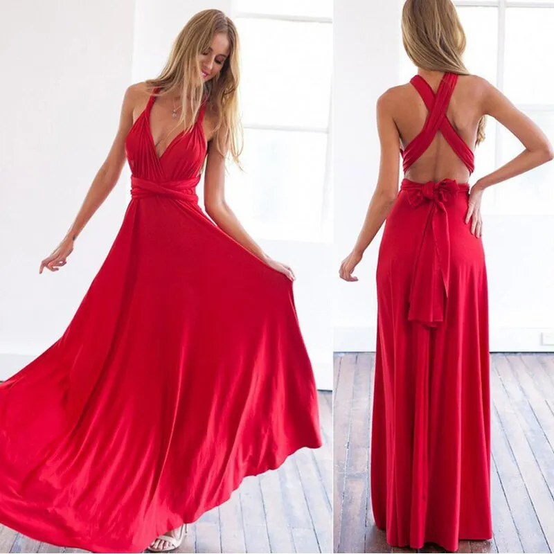 Convertible Boho Maxi Club Red Dress