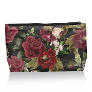 Cosmetic Zipper Pouch in Cabernet, Cream & Green Floral