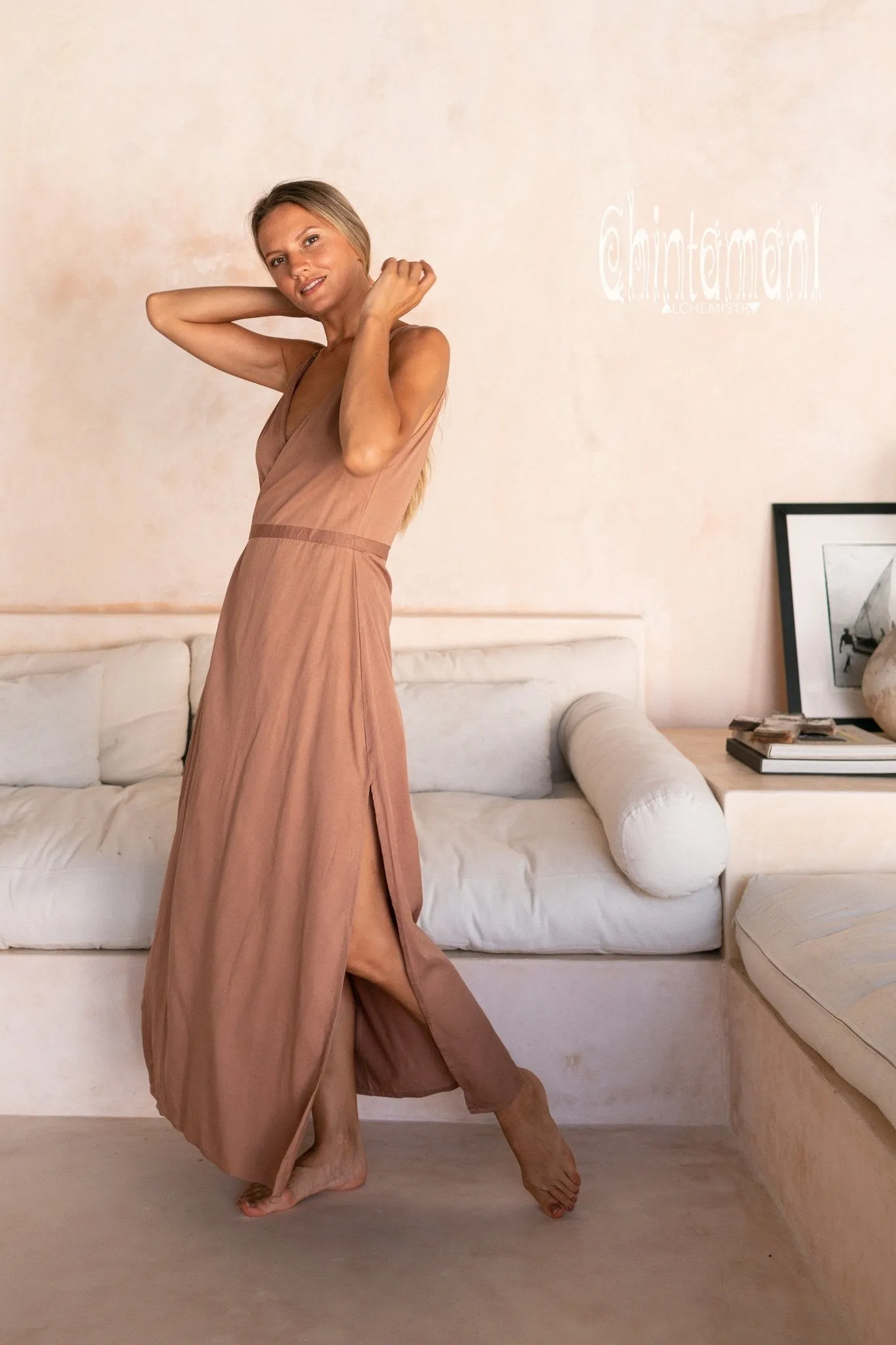 Cotton Sleeveless Wrap Dress / Dusty Pink