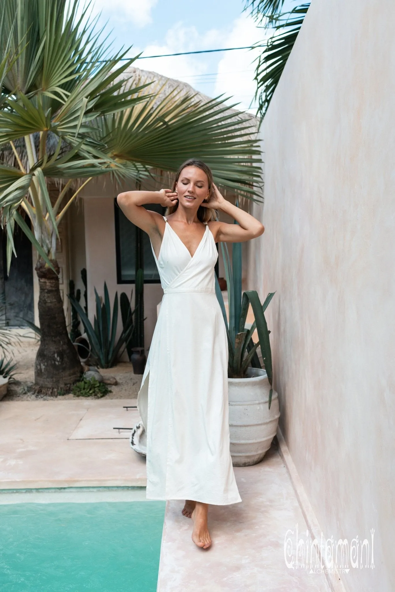 Cotton Sleeveless Wrap Dress / Off White