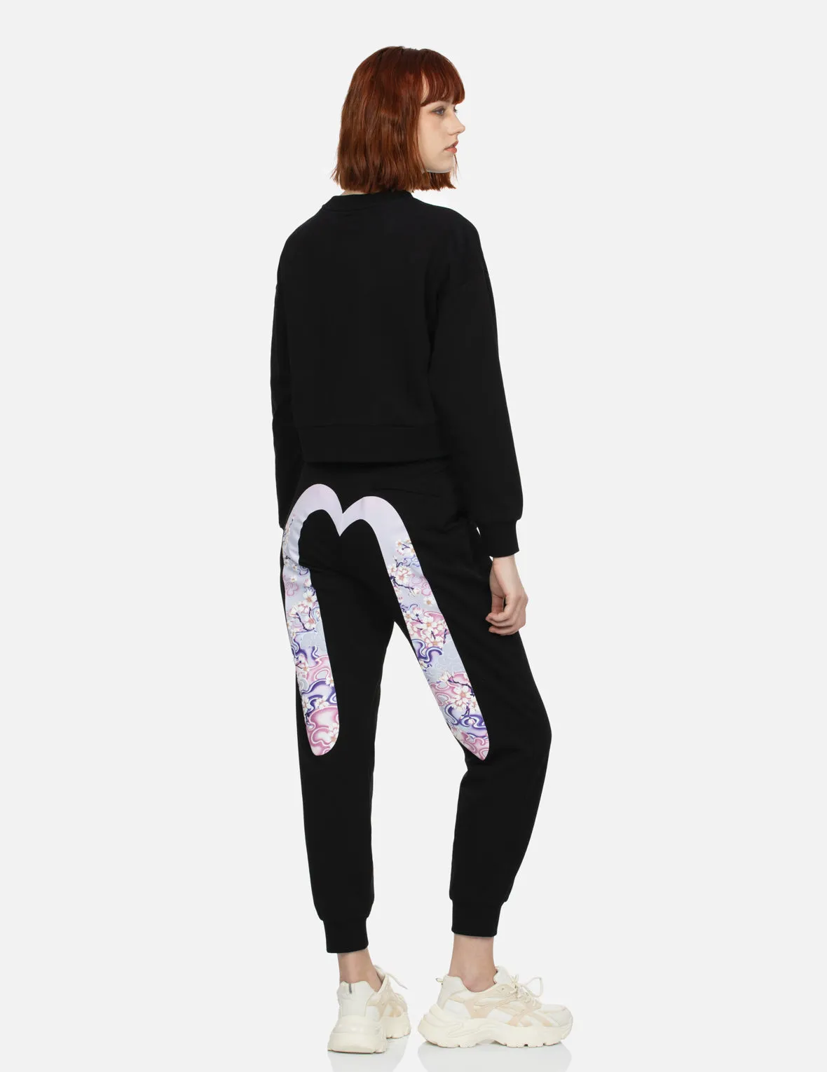 Cranes and Floral Print Daicock Regular Fit Sweatpants