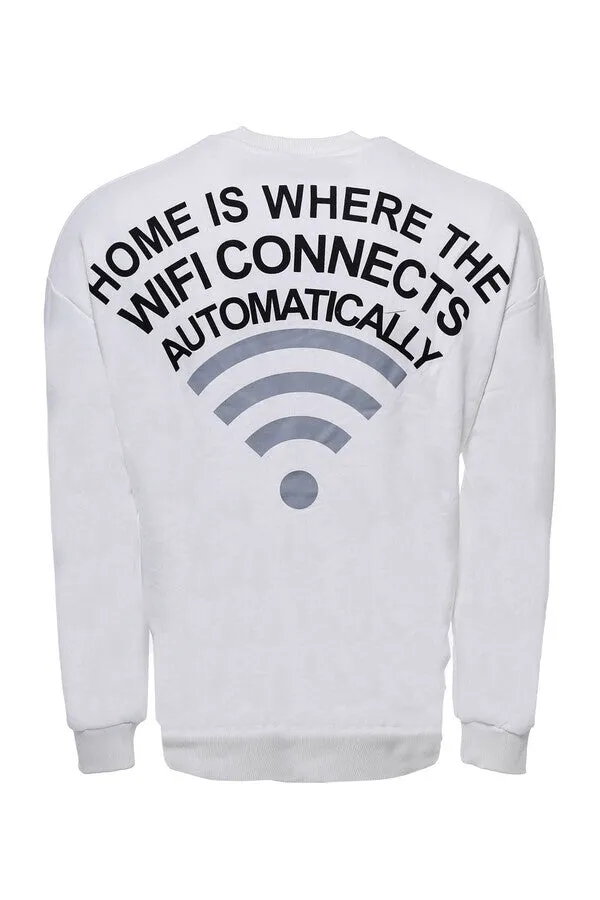 Crew Neck Both Side Printed White Sweatshirt - Wessi