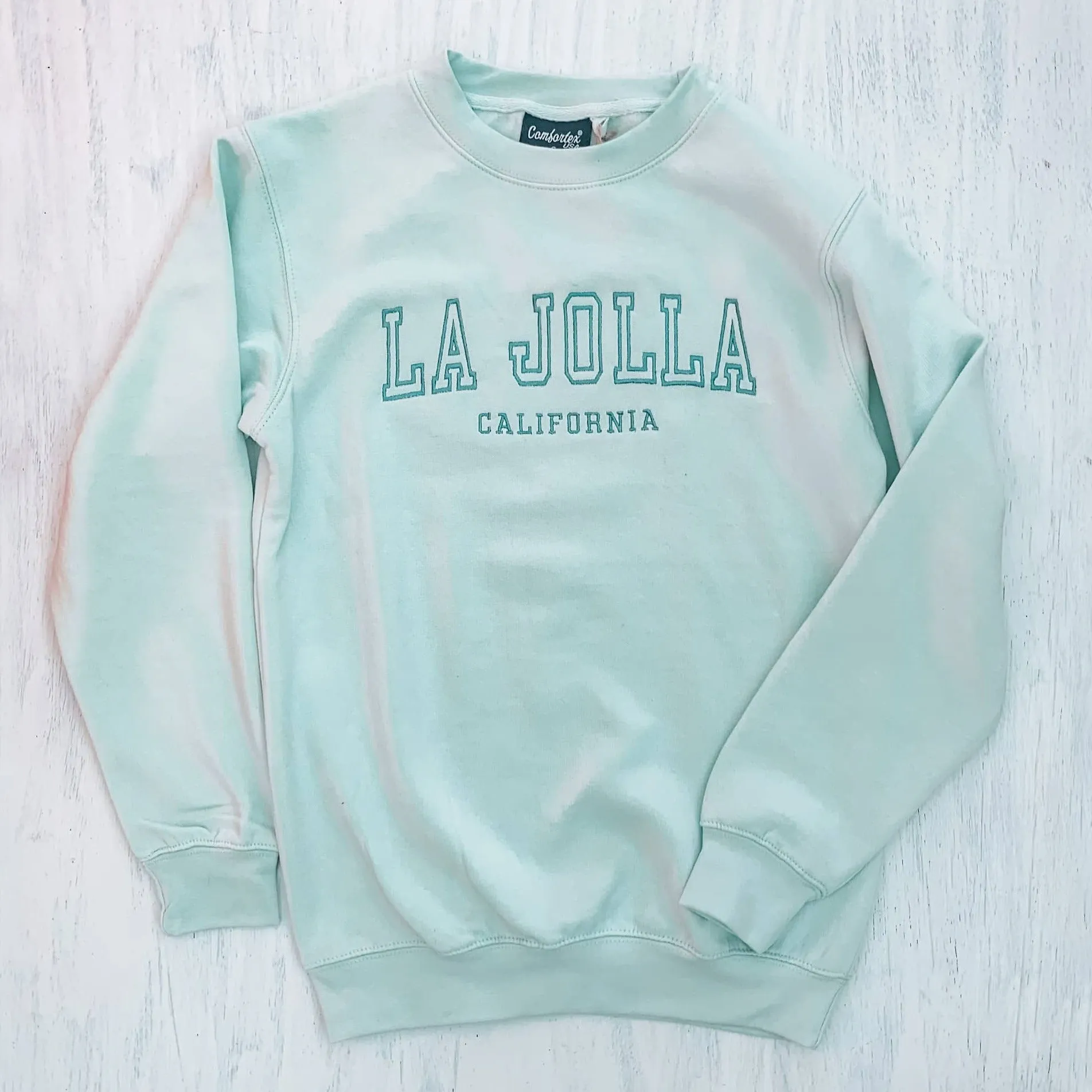 CREWNECK SWEATSHIRT with LA JOLLA CALIFORNIA  embroidery (fennel green)