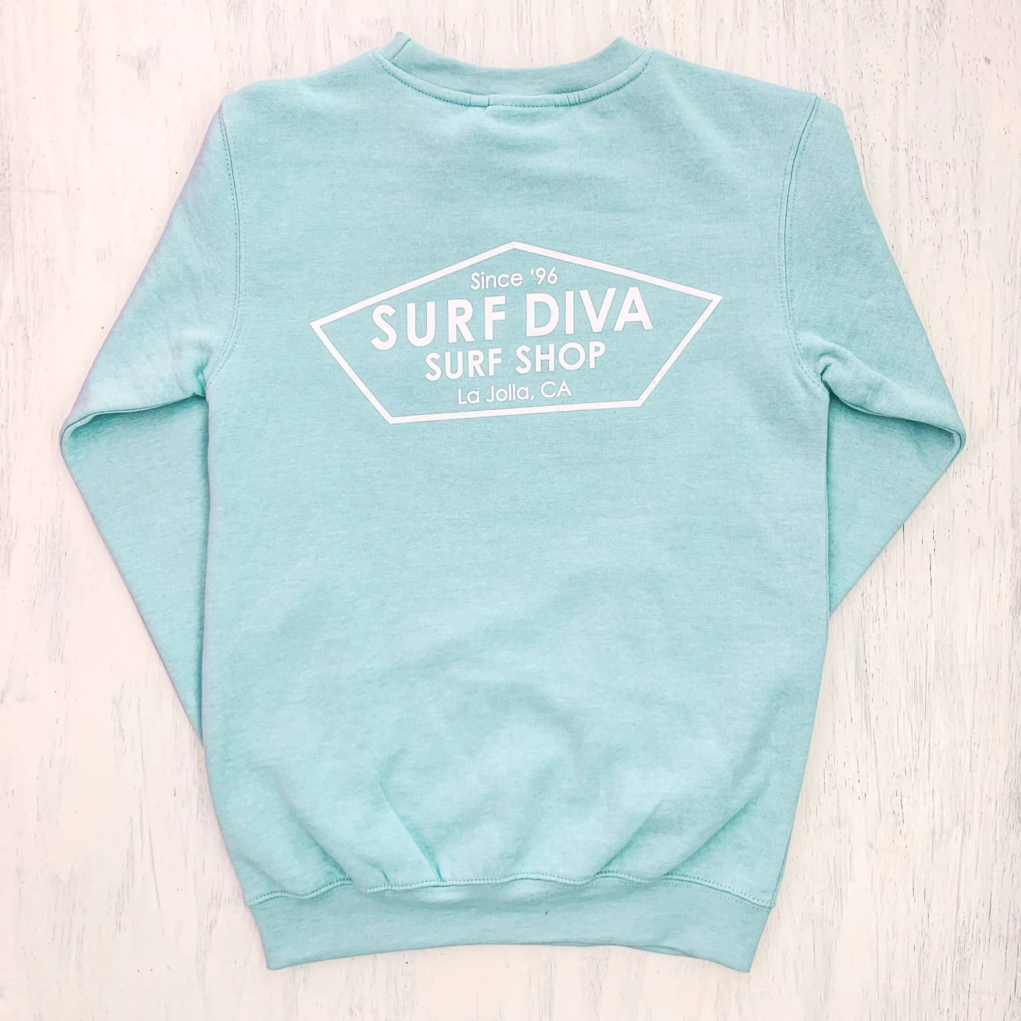 CREWNECK SWEATSHIRT with SURF DIVA SURF SHOP (sky blue)