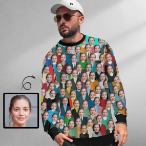 Custom Face Crowd Loose Sweatshirt Personalized Face All Over Print Crewneck Loose Sweatshirt