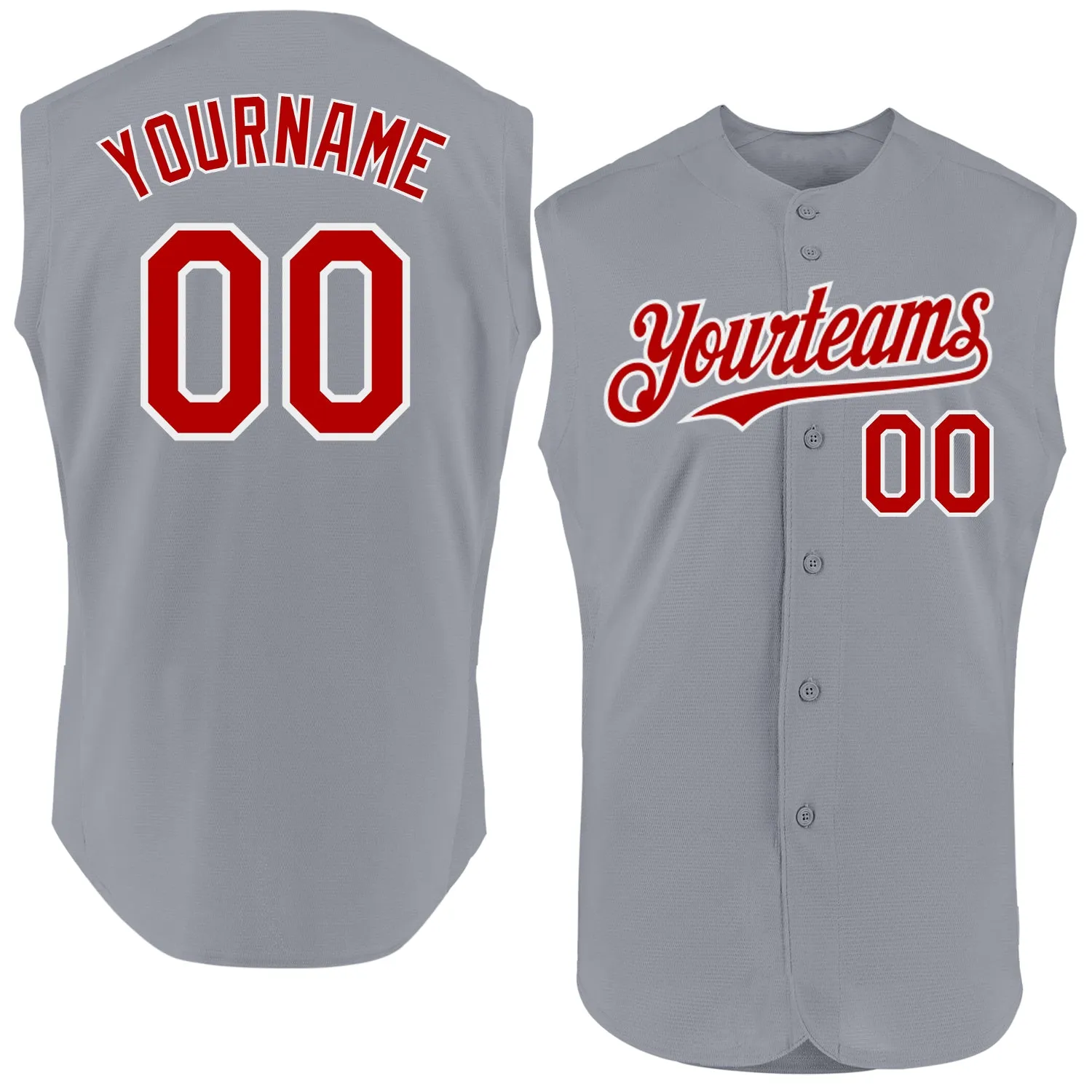 Custom Gray Red-White Authentic Sleeveless Baseball Jersey