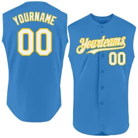 Custom Powder Blue White-Yellow Authentic Sleeveless Baseball Jersey