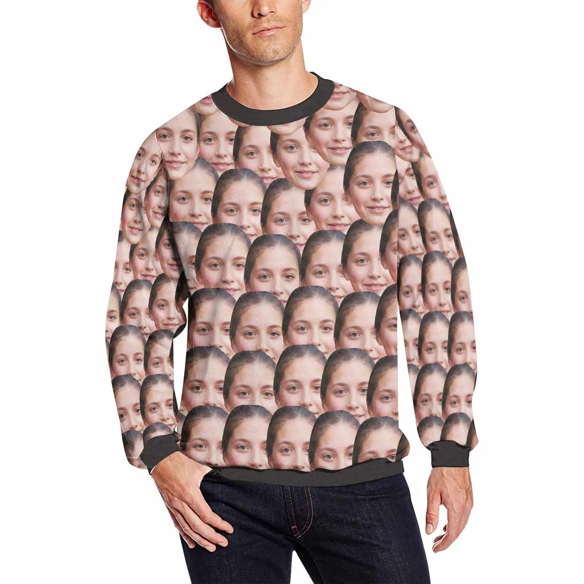 Custom Seamless Face Loose Sweatshirt Personalized Face All Over Print Crewneck Loose Sweatshirt