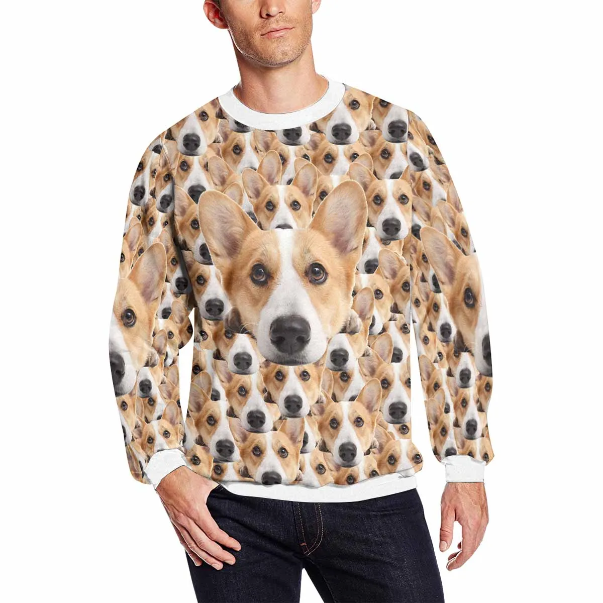 Custom Seamless Face Pet Dog Loose Sweatshirt Personalized Face All Over Print Crewneck Loose Sweatshirt