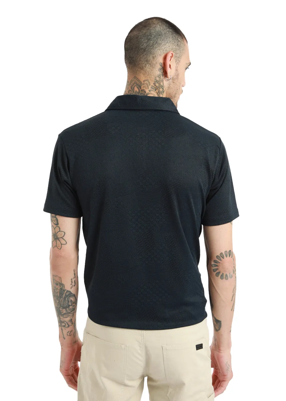 Dark Blue Structured Polo T-shirt