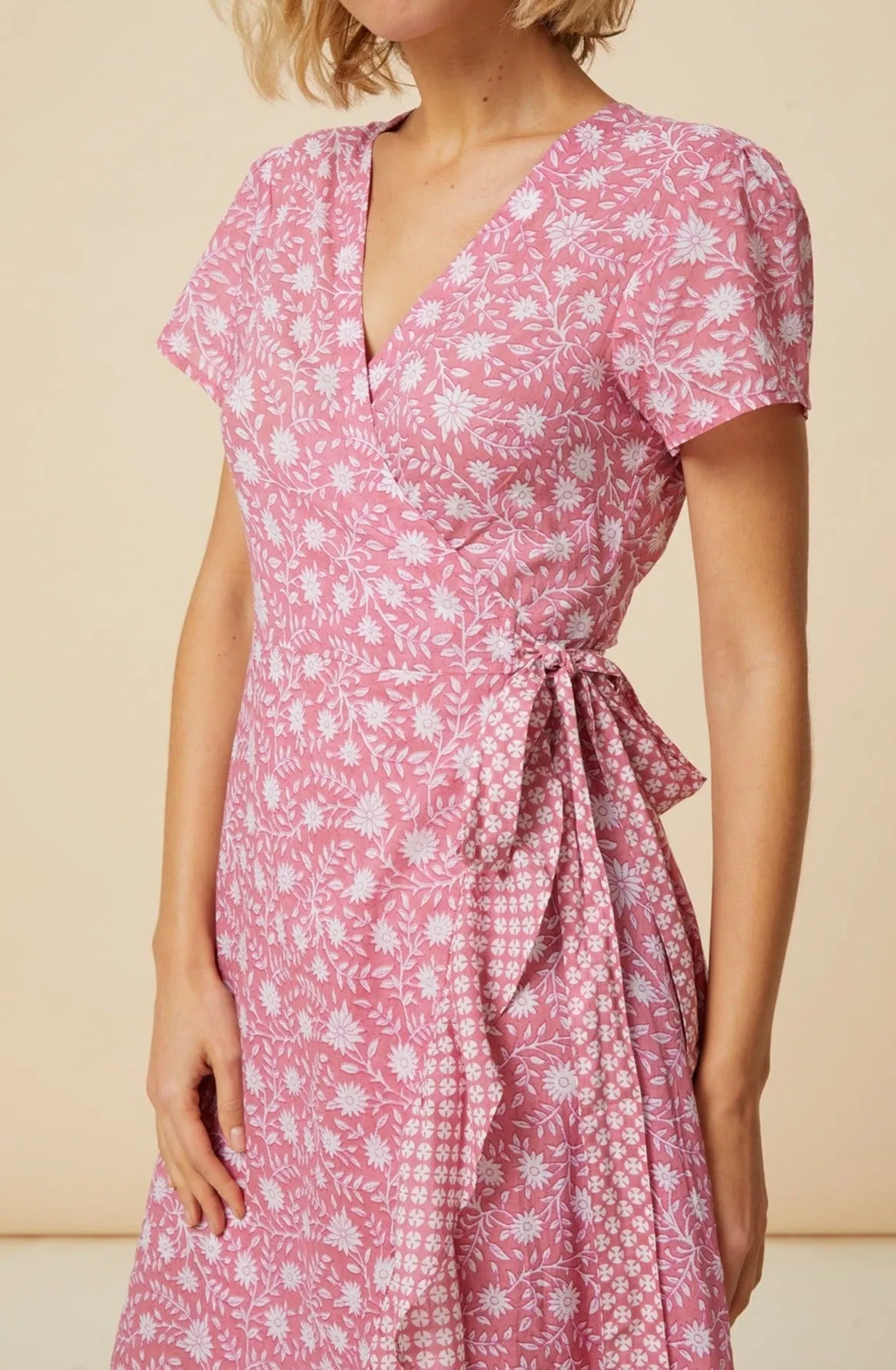 Demi Cotton Wrap Dress | Primula Pink/White