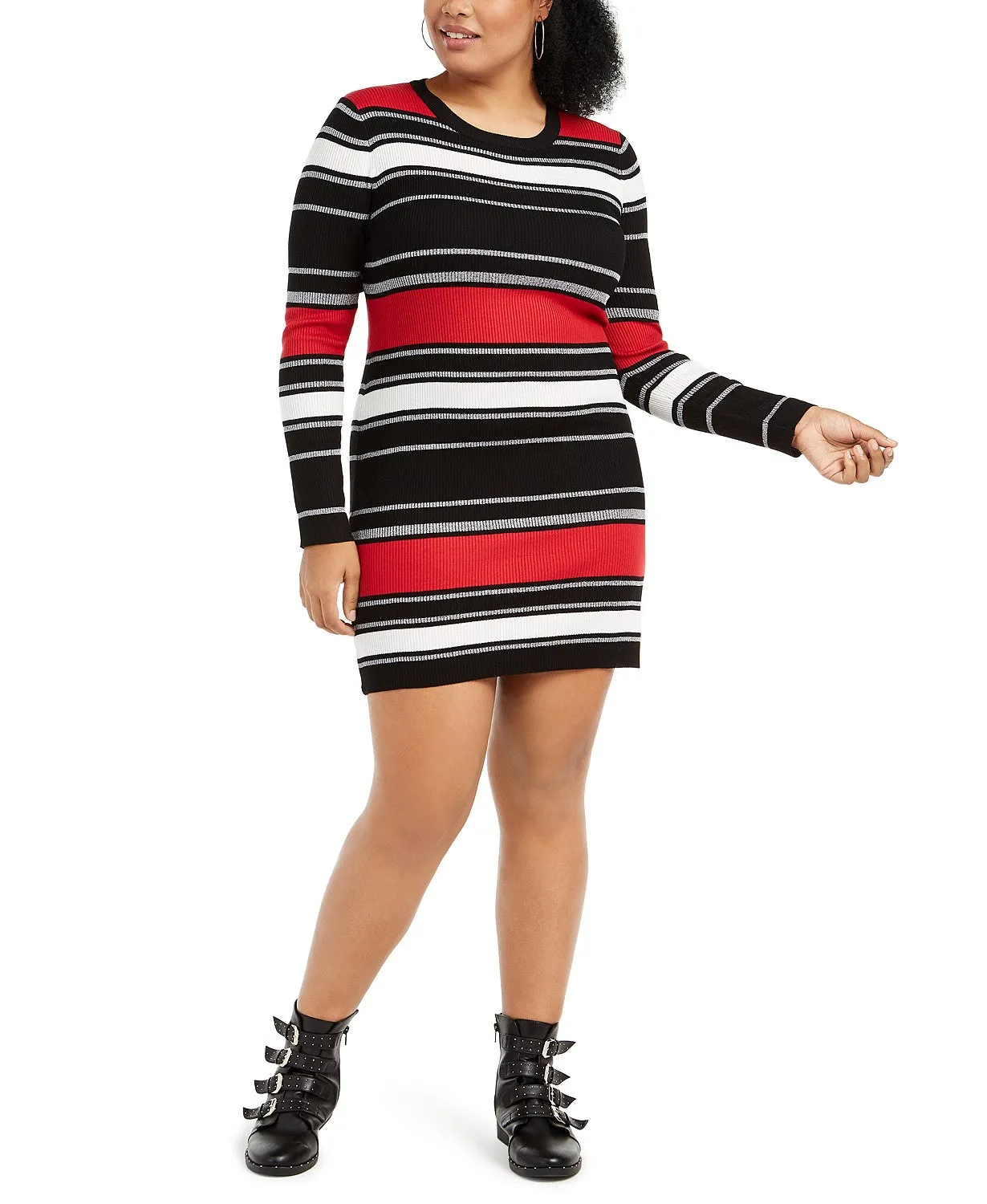 Derek Heart Trendy Plus Size Striped Bodycon Dress Black Size 2 Extra Large