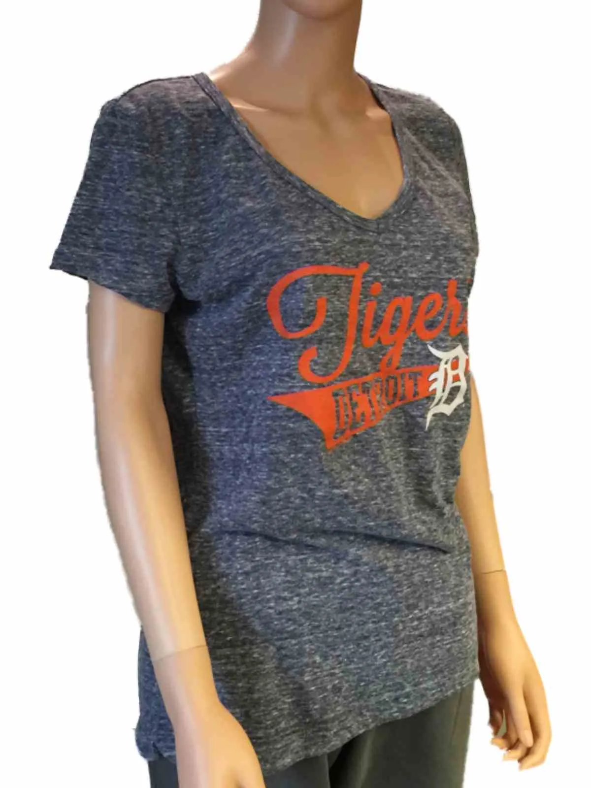 Detroit Tigers SAAG Women Navy Loose Fit Soft Baseball V-Neck T-Shirt