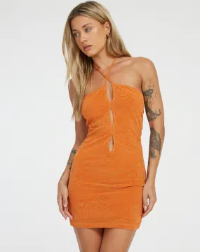 Diti Mini Dress in Mixed Animal Flock Orange