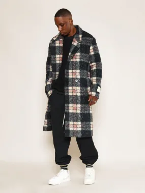 Double Breasted Curly Checked Overcoat