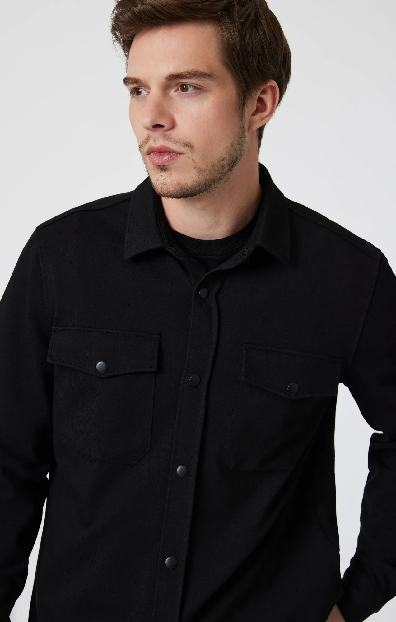 DOUBLE POCKET SNAP-BUTTON SHIRT IN BLACK