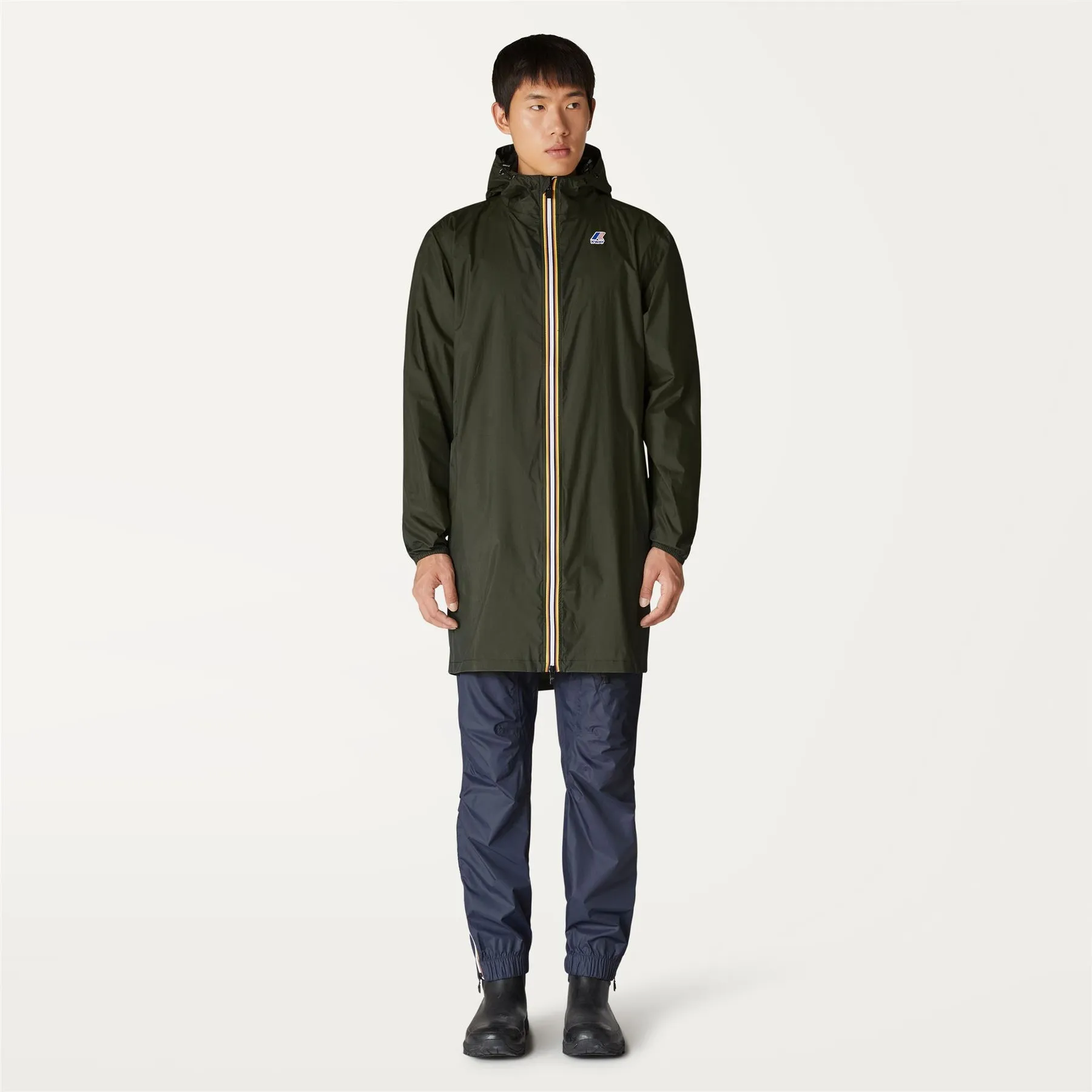 Eiffel - Unisex Waterproof Packable Long Rain Jacket in Green Blackish