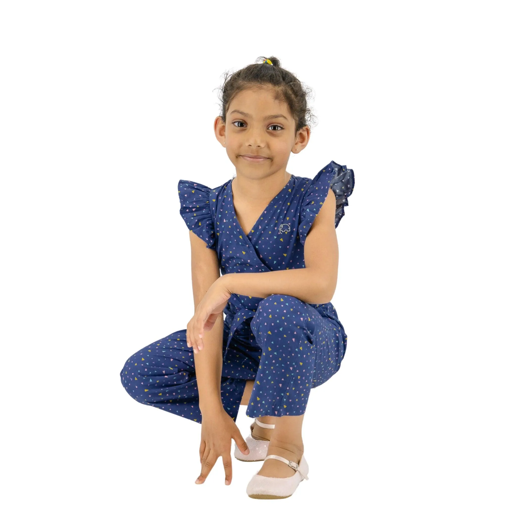 Estate Blue Cotton Jumpsuit for girls