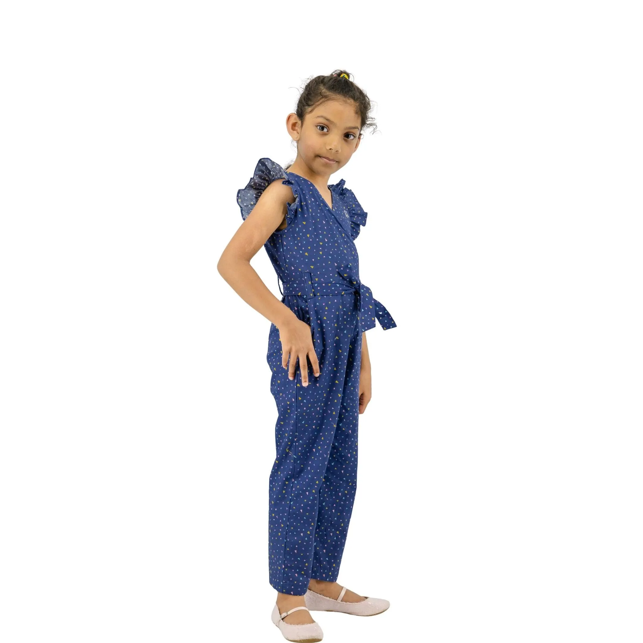 Estate Blue Cotton Jumpsuit for girls