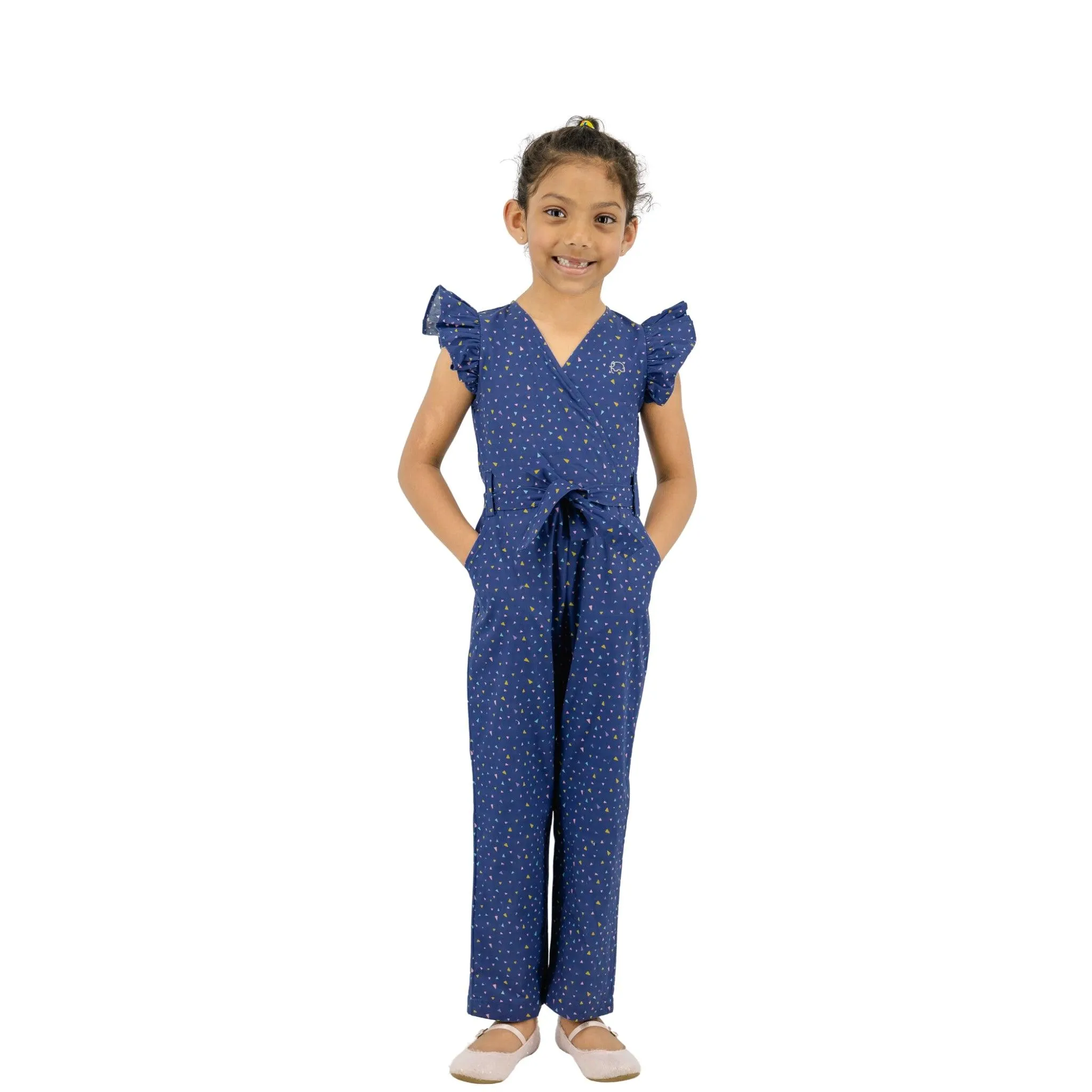 Estate Blue Cotton Jumpsuit for girls