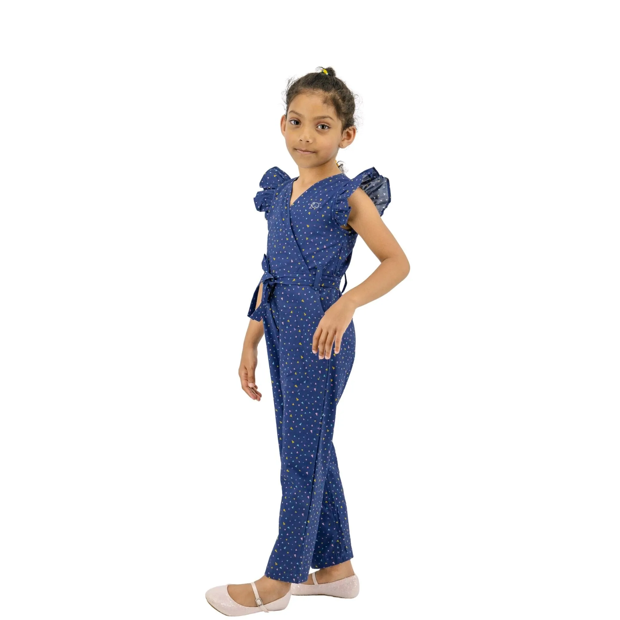 Estate Blue Cotton Jumpsuit for girls