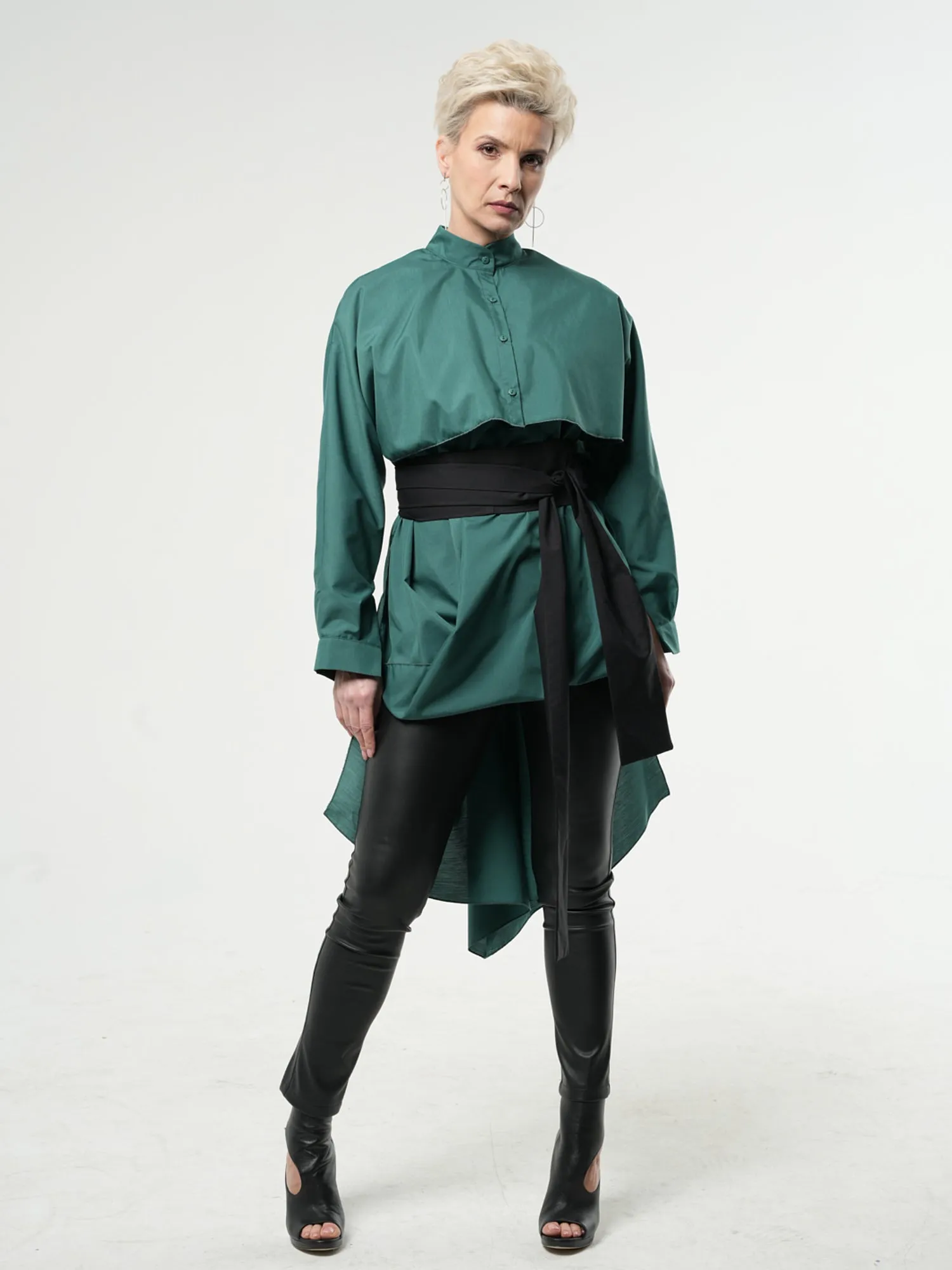 Extravagant Belted Long Shirt In Green