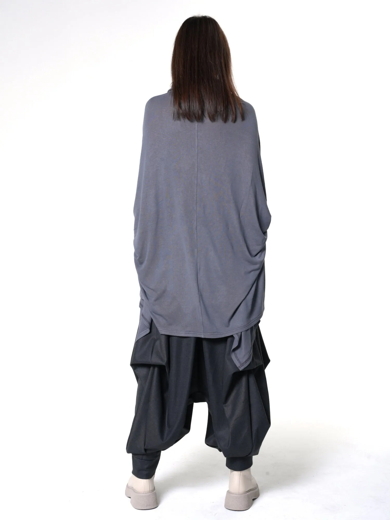 Extravagant Tunic With Scarf Collar In Gray