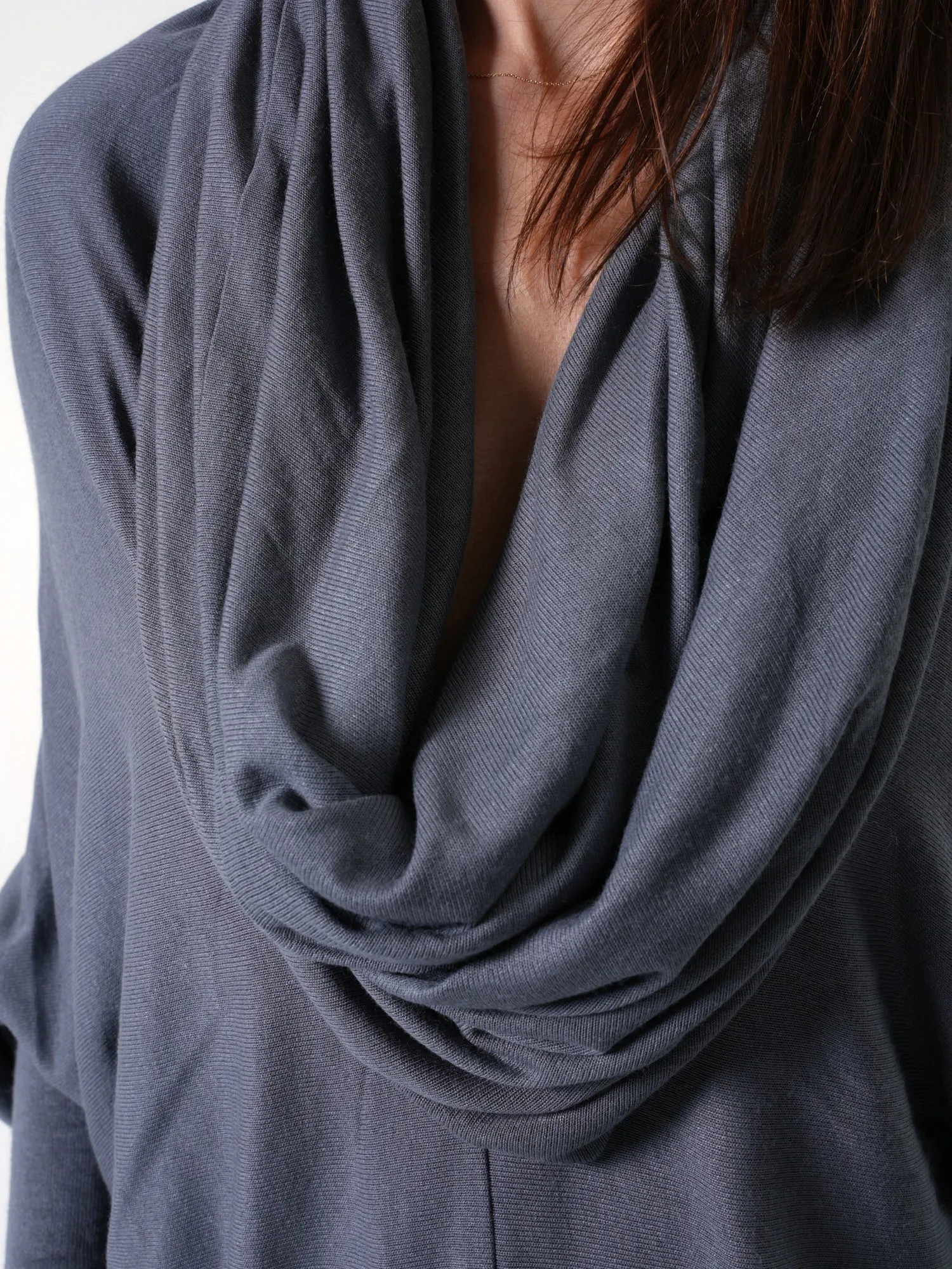 Extravagant Tunic With Scarf Collar In Gray