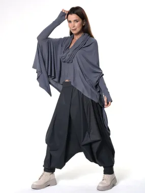 Extravagant Tunic With Scarf Collar In Gray