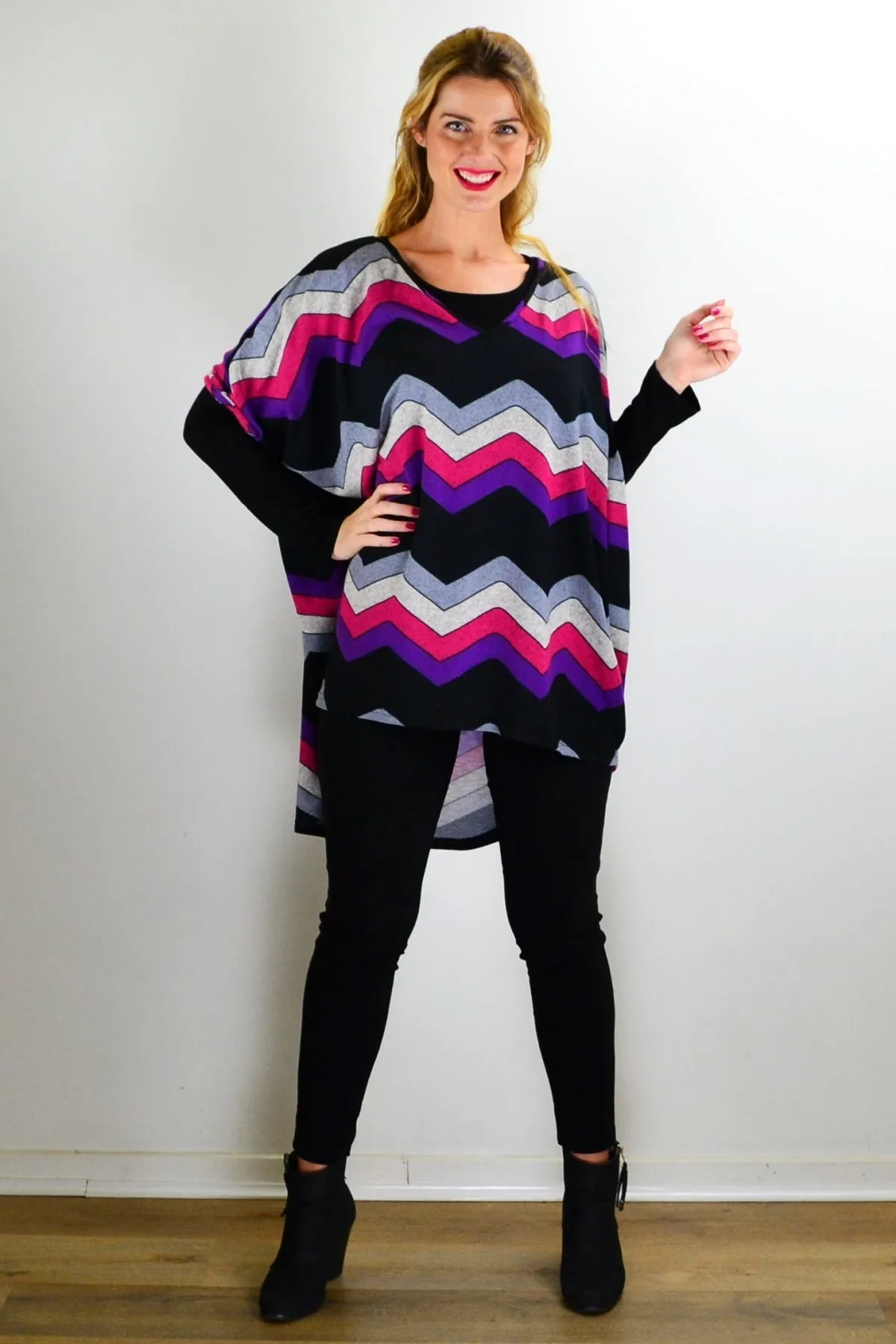 Fabulous Fleece Zig Zag knit Tunic Top