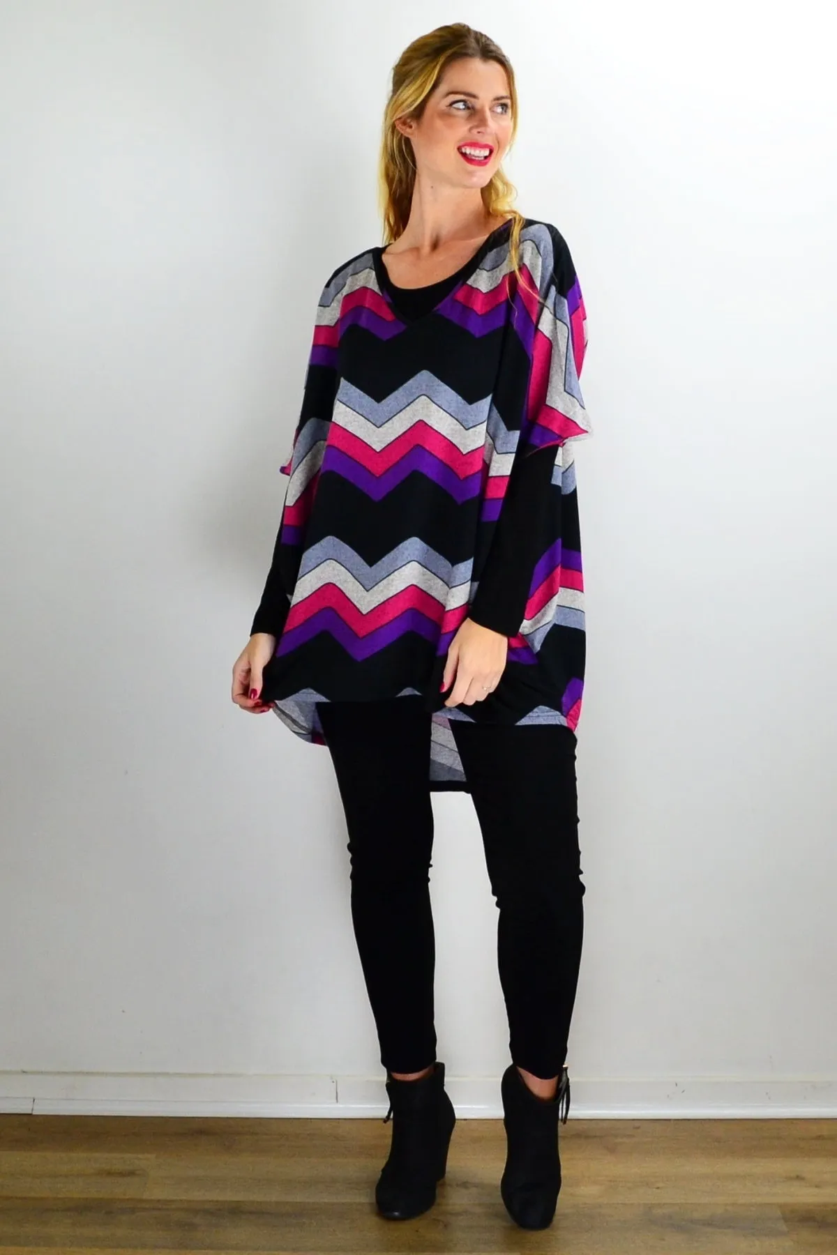 Fabulous Fleece Zig Zag knit Tunic Top