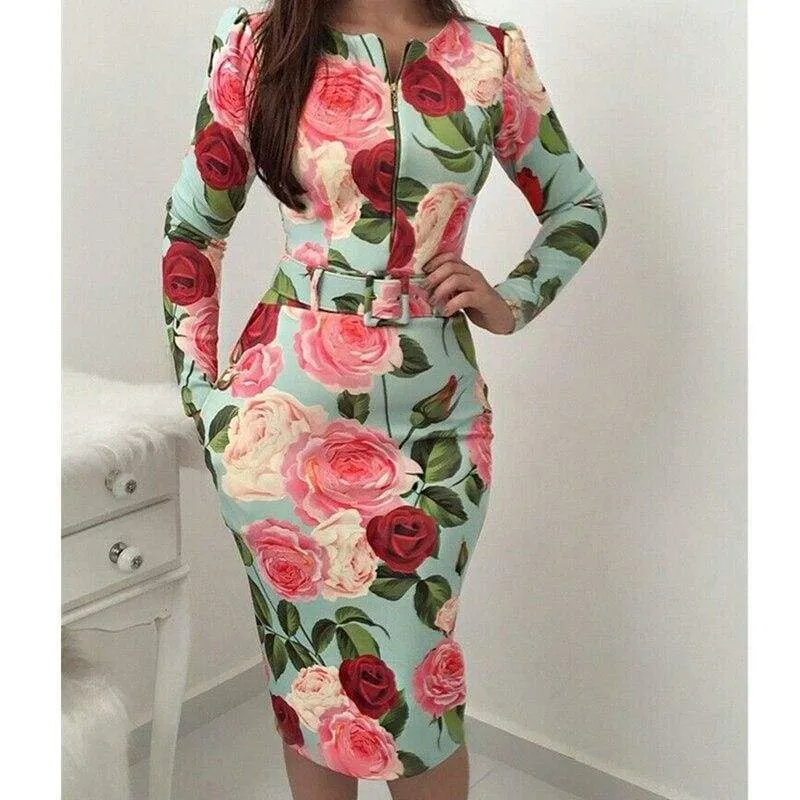 FashionSierra - Women Bandage Bodycon Long Sleeve Short Mini Floral Party Casual Dress