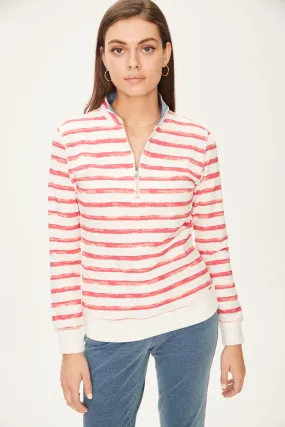 FDJ French Dressing Striped 1/2 Zip Top w/Pockets 1362155-HCSTRI Hot Cherry Stripe