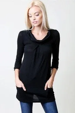 FINAL SALE -  Cowl Neck Pocket Knit Tunic