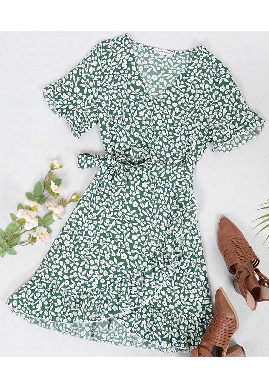 Floral Ruffle Hem Wrap Dress